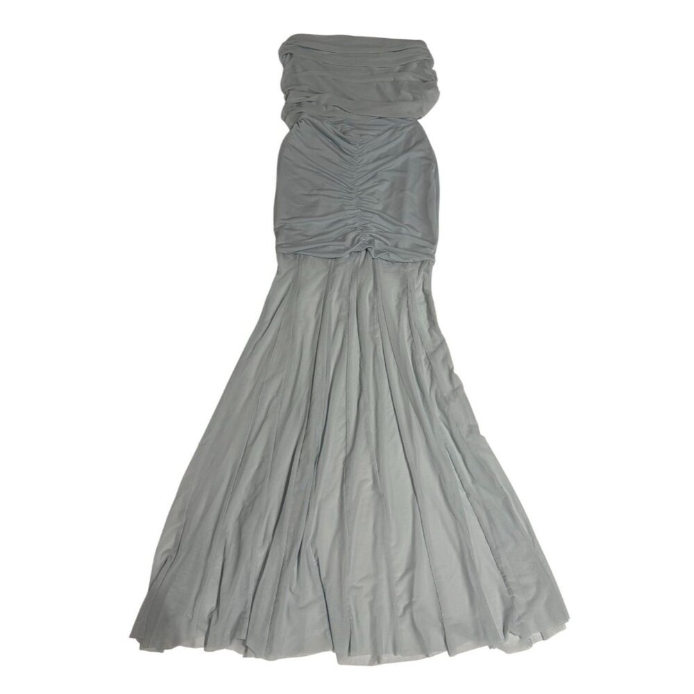 Meshki Caspian Slinky And Mesh Off Shoulder Maxi Dress in Pale Blue